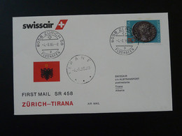 Lettre Premier Vol First Flight Cover Zurich To Tirana Albania 1986 Swissair 99080 - Primeros Vuelos