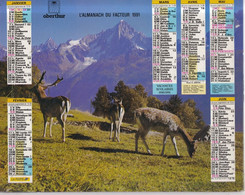 Almanach Du Facteur, Calendrier De La Poste, 1991 : Côte D'Or: Village En Hiver, Animaux Sauvages, Daims, - Grand Format : 1991-00