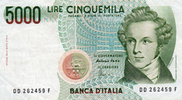 ITALIA 5000 LIRE 1985 - (Vincenzo Bellini)   P-111c  Circ - Firme: Antonio Fazio (Governatore) & Angelo Amici (Cassiere) - 5.000 Lire