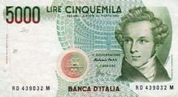 ITALIA 5000 LIRE 1985 - (Vincenzo Bellini)   P-111c  Circ - Firme: Antonio Fazio (Governatore) & Angelo Amici (Cassiere) - 5.000 Lire