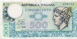 ITALIA  500 LIRE 1979 P-94a.2  XF - Firme: Ruggiero / Impallomeni / Betti - 500 Lire