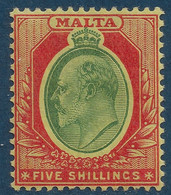 Malte George V N°41* 5 Shilling Roge & Vert Frais & TTB - Malte