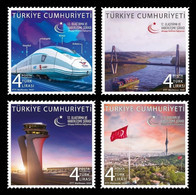 Turkey 2021 Mih. 4668/71 Transport And Communications Forum In Istanbul. Locomotive. Ship. Bridge. Airport. Tower MNH ** - Unused Stamps