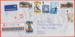 DANIMARCA - DANMARK - 2005 - 7 Stamps - Registered - Viaggiata Da Aalborg Per Brussels, Belgium - Covers & Documents