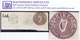 Ireland Stamped-to-order Embossed 2½d Brown On Piece Dublin Machine 16 MCH 1951, Creases But A Rare Stamp - Ganzsachen