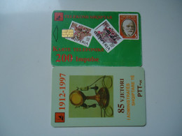 ALBANIA   USED   PHONECARDS  TELEPHONES AND STAMPS - Albanië