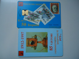 ALBANIA   USED     PHONECARDS  TELEPHONES AND STAMPS - Albania