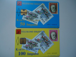 ALBANIA   USED  2   PHONECARDS  TELEPHONES AND STAMPS - Albanie