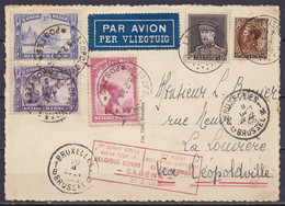 CP SABENA Par Avion Affr. N°402+322A Càd LA LOUVIERE /20 II 1935 Pour E/V Via Léopoldville - Griffe [1e Départ Service A - Luftpost
