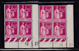 Cd334 YvT 289 Paix 1f75 Rose Lilas  2 Coins Datés 18/01/37 10ème Tirage C+D N** - 1930-1939