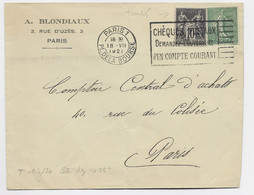 FRANCE SEMEUSE 15C LIGNEE MIXTE SAGE 10C LETTRE PARIS 1 18.VII .1921 AU TARIF - 1903-60 Sower - Ligned