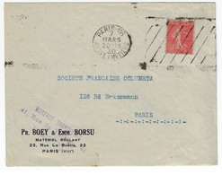 PARIS 116 Arts Métiers Lettre Entête BOEY/BORSU 50c Semeuse Lignée Yv 199 Ob 1930 Meca Krag 11 Lignes Diagonales B116302 - Maschinenstempel (Sonstige)