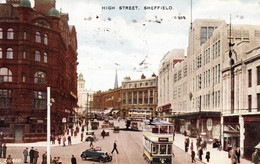 High Street - Sheffield, Yorkshire 1951 - Tramway - Valentine's Post Card - Sheffield