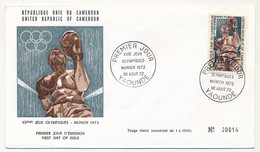 CAMEROUN => Enveloppe FDC - 50F XXeme Jeux Olympiques De Munich - 1 Aout 1972 - Yaoundé - Cameroun (1960-...)