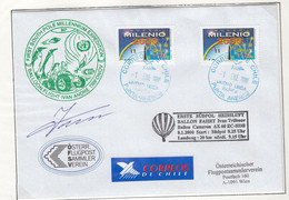 CHILE 2000 First Southpole Balloon Flight Cover Ca Punta Arenas 1 Ene 2000 Signature Pilot (CH151) - Polar Flights