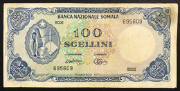 Somalia 100 Scellini Banca Nazionale Somala 1971 R3 RRR Biglietto Pressato Lievi Macchie  Bb Lotto.3736 - Somalië