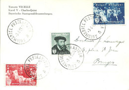 Prentkaart Karel V Met De Reeks Afgestempeld Op 3-4-55 - Lettres & Documents