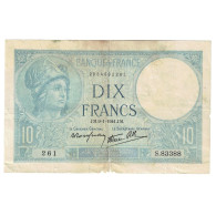 France, 10 Francs, Minerve, 1941, 1941-01-09, TB+, Fayette:7.27, KM:84 - 10 F 1916-1942 ''Minerve''