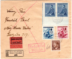 Böhmen Und Mähren 1942, 5 Marken Auf Reko-Eilboten Brief M. Nachgebühr "60" - Andere