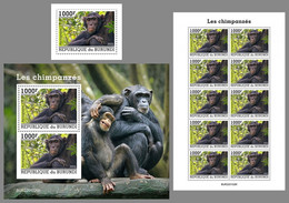 BURUNDI 2022 MNH Chimpanzees Schimpansen Chimpanzes SET - IMPERFORATED - DHQ2203 - Chimpanzees