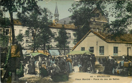 Belgique - BRUXELLES - Vieux Marché Place Du Jeu De Balles En 1908 - Belle Animation - Carte Glacée Couleur - Marchés