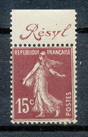 FRANCE - 1924. ~ YT 189** - 15 C. Semeuse - Carmin Lilas -  Neuf - 1906-38 Säerin, Untergrund Glatt