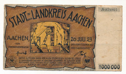 ALLEMAGNE Stadt Landkreis AACHEN 1923 Eine Million 1 000 000 Mark   2 SCANS - Imperial Debt Administration