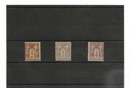 FRANCE 1877/80 TYPE SAGE  2 C. BRUN/ROUGE - 3c. GRIS Et 4 C. LILAS/BRUN TOUS N/U N° Y/T : 85-87-88* Côte : 42,00 € - 1876-1898 Sage (Type II)