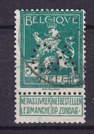 Belgium Perfin Perforé Lochung 'CA' 1912 Mi. 91, 5c. Lion Arms Löwe Wappen (2 Scans) - 1909-34