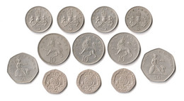 Monnaies - Grande-Bretagne, Lot De 12 Monnaies : 5, 20 Et 50 Pence, & 10 Et 50 New Pence - Andere & Zonder Classificatie