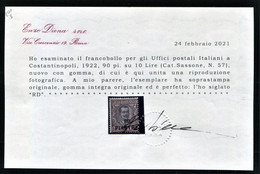 LEVANTE COSTANTINOPOLI 1922 90 PI SU 10 LIRE SASSONE N. 57 ** MNH C. DIENA - Bureaux D'Europe & D'Asie