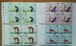 Yoga, Fitness, Exercise, Health, Block Of 4 Stamps,, India, - Oblitérés