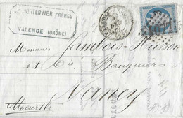 1867 Facture Banque MONTLOVIER Frères / à Valence / 26 Drôme / Pour Jambois Husson à Nancy / Losange GC 4077 - Bank & Insurance