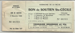 Carnet De 5 Bons De Soutien SAINTE CECILE , 1988, HARMONIE DE LA RICHE, Indre Et Loire , Frais Fr 1.85 E - Zonder Classificatie