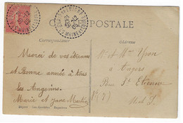 St AUBIN De LUIGNE Maine Et Loire Carte Postale 10c Semeuse Lignée Yv 129 FB 04 Cercle Pointillé 30 12 1905 - 1877-1920: Semi-moderne Periode