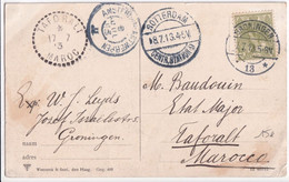 1913 - NEDERLAND - CARTE De GRONINGEN => TAFORALT (RARE BUREAU FRANCAIS AU MAROC !) - AMBULANT AMSTERDAM à ANTWERPEN - Cartas