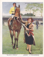 2 Black Speck, A Richards  - Racehorses & Jockeys 1938 - Original Wills Cigarette Card - L Size 6x8cm - Wills