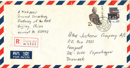 China Registered Air Mail Cover Sent To Denmark 21-2-1990 Topic Stamps (sent From The Embassy Of USSRl Beijing) - Airmail