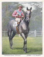 22 Rogerston Castle, E Elliott  - Racehorses & Jockeys 1938 - Original Wills Cigarette Card - L Size 6x8cm - Wills