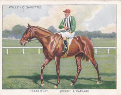 28 Carlisle, B Carslake - Racehorses & Jockeys 1938 - Original Wills Cigarette Card - L Size 6x8cm - Wills