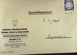 DDR: Dienst-Brief Mit 15 Pfg EF DRESDEN 13.8.56 Abs: Deutsche Handelszentrale Gumme, Asbest U. Nach Neugersdorf Knr: 21 - Storia Postale