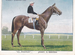 37 St Magnus, R Perryman - Racehorses & Jockeys 1938 - Original Wills Cigarette Card - L Size 6x8cm - Wills