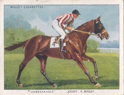 39 Unbreakable, P Beasley - Racehorses & Jockeys 1938 - Original Wills Cigarette Card - L Size 6x8cm - Wills