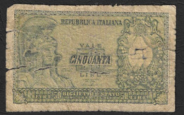Italia - Banconota Circolata Da 50 Lire "Italia Elmata" P-91a - 1951 #17 - 50 Lire