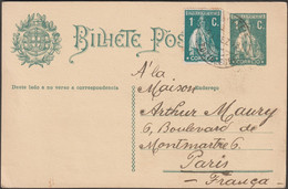 Portugal 1913 Y&T 209 Sur Entier Postal 1 C, Timbres Identiques. De Portalegre à Arthur Maury, Paris - Postal Stationery