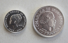 En BAISSE : Monaco : 2 X 10 Francs En ARGENT - 1960-2001 Francos Nuevos