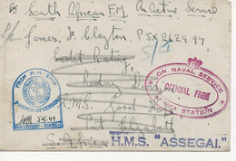 WW2 5 MAY 1944 CENSORED COVER FROM HM SHIP NAVAL SERVICE TO RATING ON HMS GOOD HOPE DURBAN South Africa - Barcos