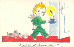 Carte Postale Dessinée Mail Art D'un Petit Garçon Cul-nu Avec Sa Bougie Et Son Pot De Chambre - Altri