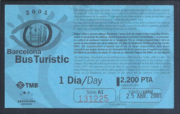 Ticket Of The Tourist Bus Of Barcelona. Cathedral Of The Sagrada Familia Of Barcelona. Gaudi. Parque Guel. Architectur. - Europe