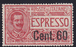 Regno D'Italia 1922 Espressi 60 C. Su 50 C. Rosso Sass. 6 MNH** Cv. 675 - Segnatasse